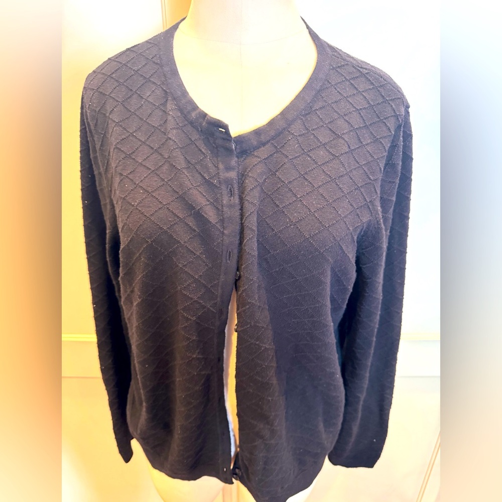 Hilary Radley Black Quilted Cardigan